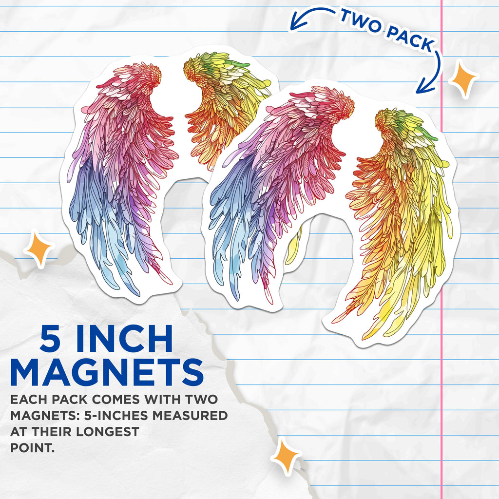 (2 Pack) Rainbow Wings Magnets - Fantasy Aesthetic Decor - Spiritual Home Accent - 5 Inches On Longest Side - Thick Durable Magnet - Made in USA - MAG39679