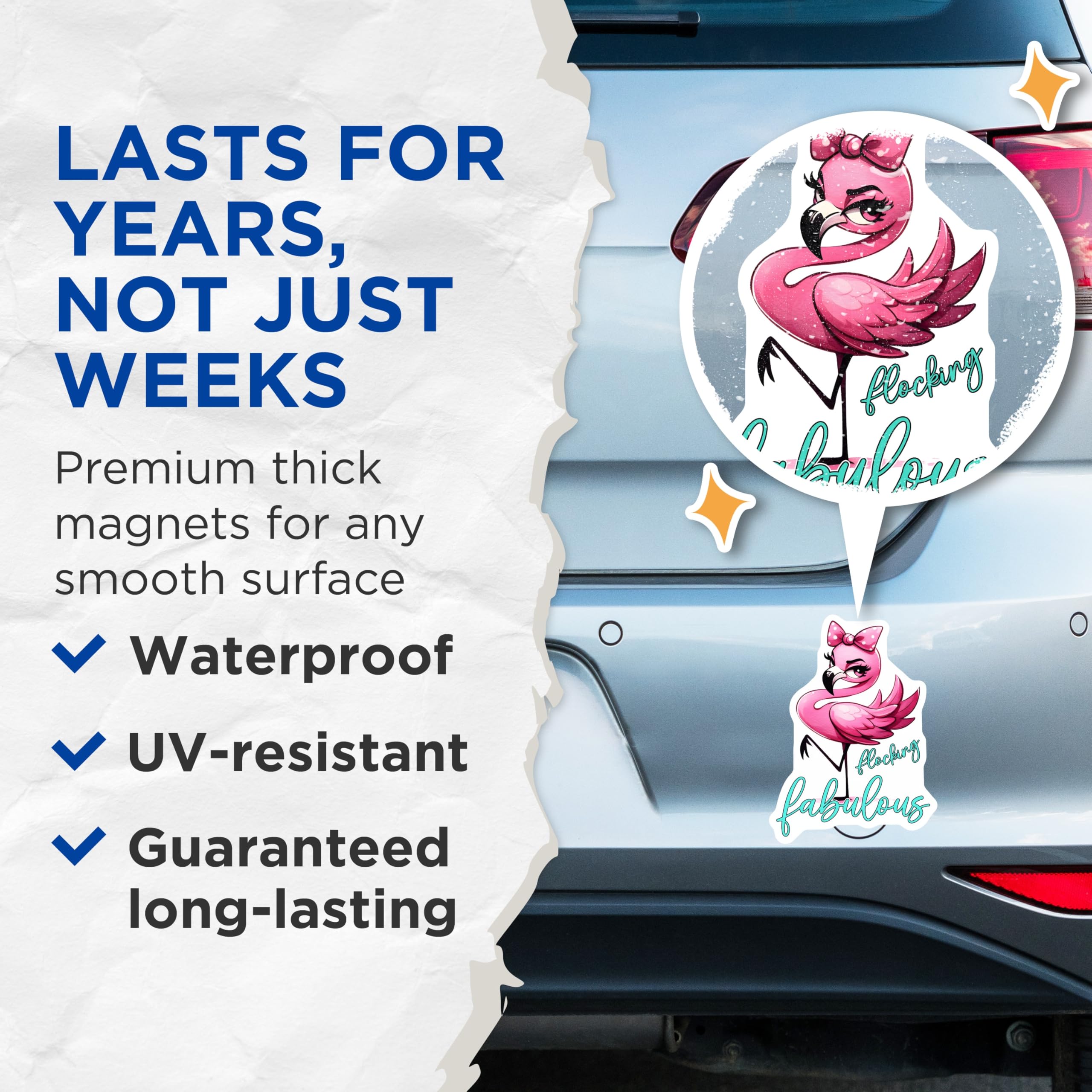 (2 Pack) Flamingo Magnets - Flocking Fabulous - Pink Flamingo Decor - 5" On Longest Side - Premium Magnet - for Cars, Refrigerators, Toolboxes, Lockers - Made in USA - MAG16983