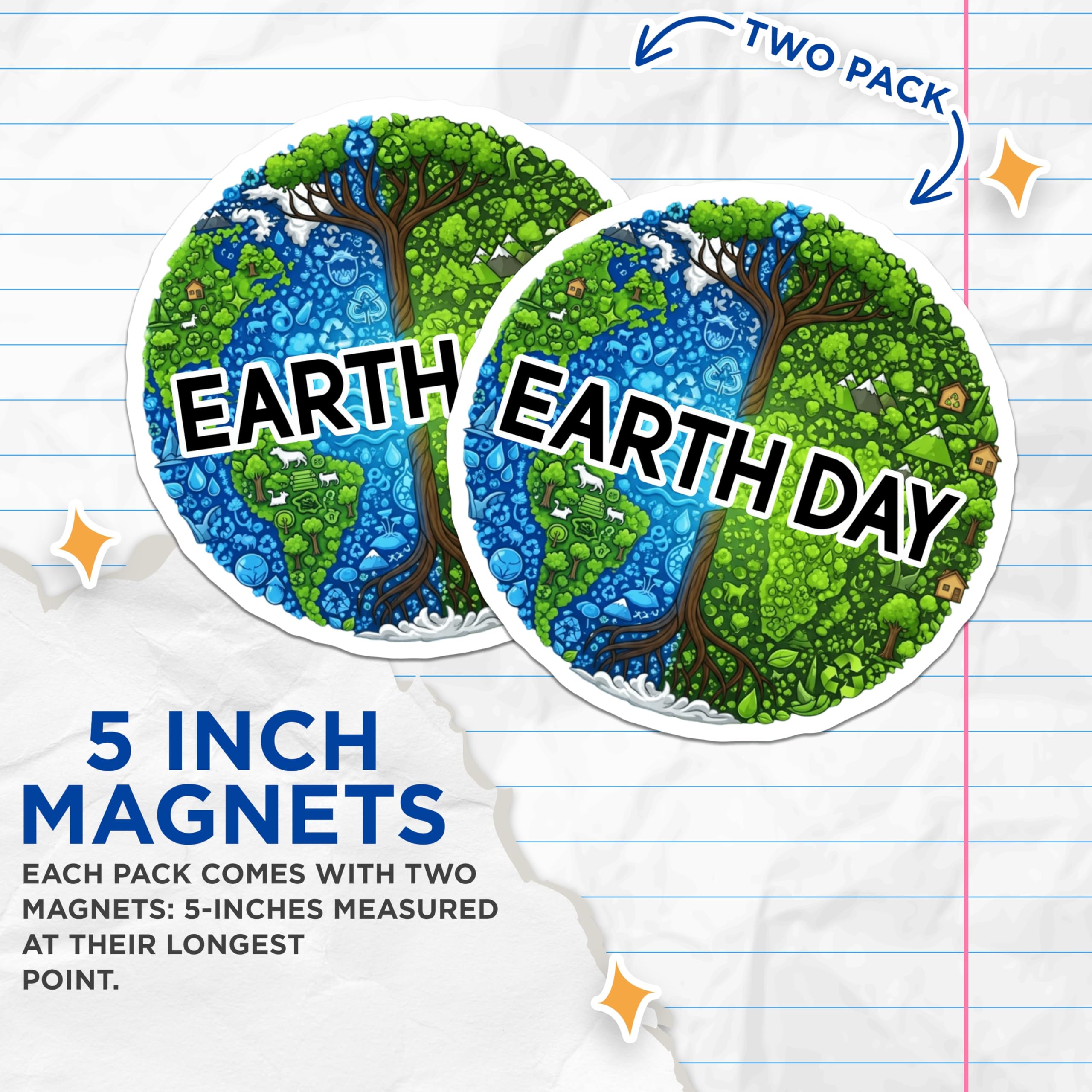 (2 Pack) Earth Day Magnets - Environmental Awareness Decor - Planet Conservation Art - Nature Lover Magnet - 5 Inches On Longest Side - Thick Durable Magnet - Made in USA - MAG22226