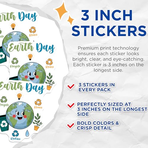 (3 Pack) Earth Day Decals - Recycle Reuse Reduce - Laptop Decals - 3 Inches On Longest Side - Easy Peel & Apply - Made in USA - 3MCS7205
