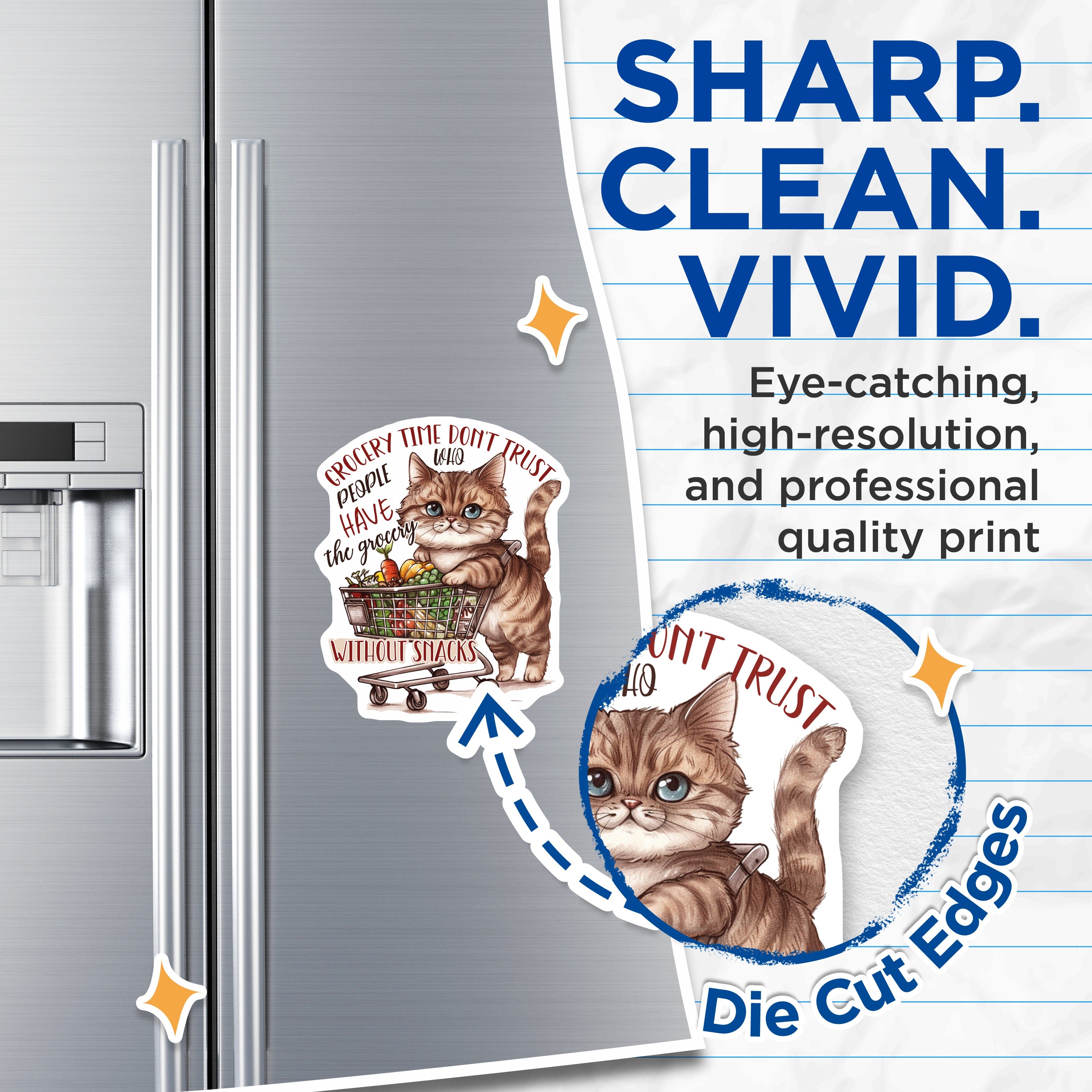 (2 Pack) Funny Cat Magnets - Grocery Snacker Art - Cute Pet Parent Refrigerator Decor - 5 Inches On Longest Side - Thick Durable Magnet - Made in USA - MAG38993