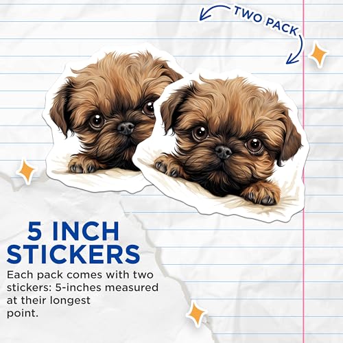(2 Pack) Cute Puppy Dog Stickers - Adorable Animal Decals - Fun Pet Illustration - 5" On Longest Side - Sticks to Smooth Flat Surfaces - Made in USA - BMCS9891