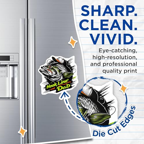 (2 Pack) Hook Line and Dad Magnets - Funny Fishing Magnets - Fish Lover's Magnets - Outdoor Enthusiast Magnets - 5" On Longest Side - for Cars, Refrigerators, Toolboxes, Lockers - Made In USA BMCS3489