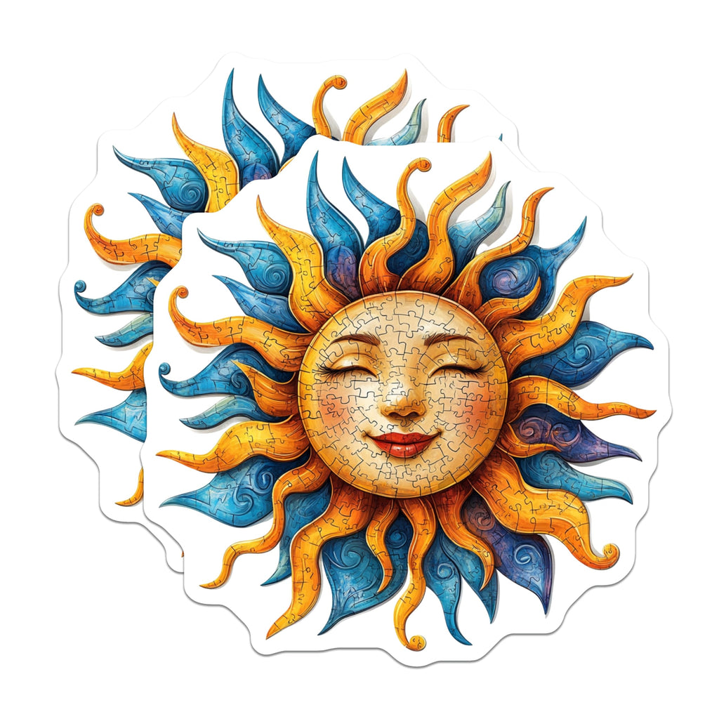 (2 Pack) Smiling Sun Magnets - Bohemian Celestial Art - Whimsical Refrigerator Decor - 5 Inches On Longest Side - Thick Durable Magnet - Made in USA - MAG28156
