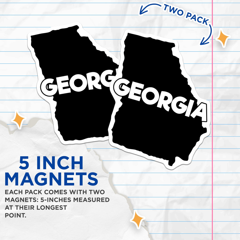 (2 Pack) Georgia State Magnets - Black and White GA Outline - Fridge Magnets Souvenir - 5" On Longest Side - Premium Magnet - for Cars, Refrigerators, Toolboxes, Lockers - Made in USA - MAG17464