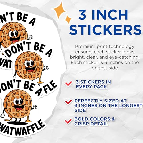 (3 Pack) Don't Be A Twatwaffle Decals - Funny Waffle Sticker - Offensive Sarcastic Humor Decal- 3 Inches On Longest Side - Easy Peel & Apply - Made in USA - 3MCS5458