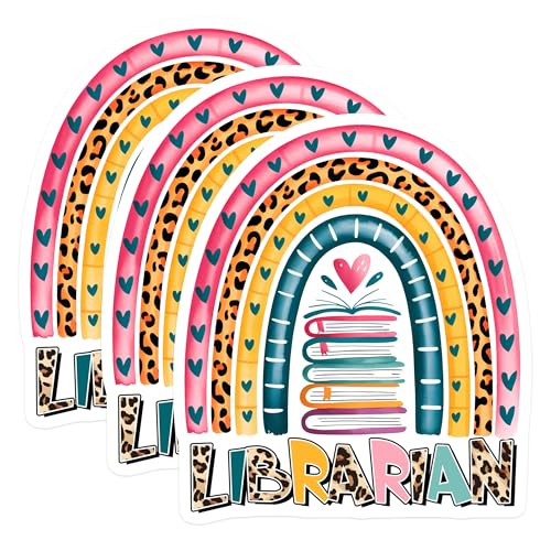 (3 Pack) Librarian Rainbow Decals - Book Lover - Reading Decal - 3 Inches On Longest Side - Easy Peel & Apply - Made in USA - 3MCS2502