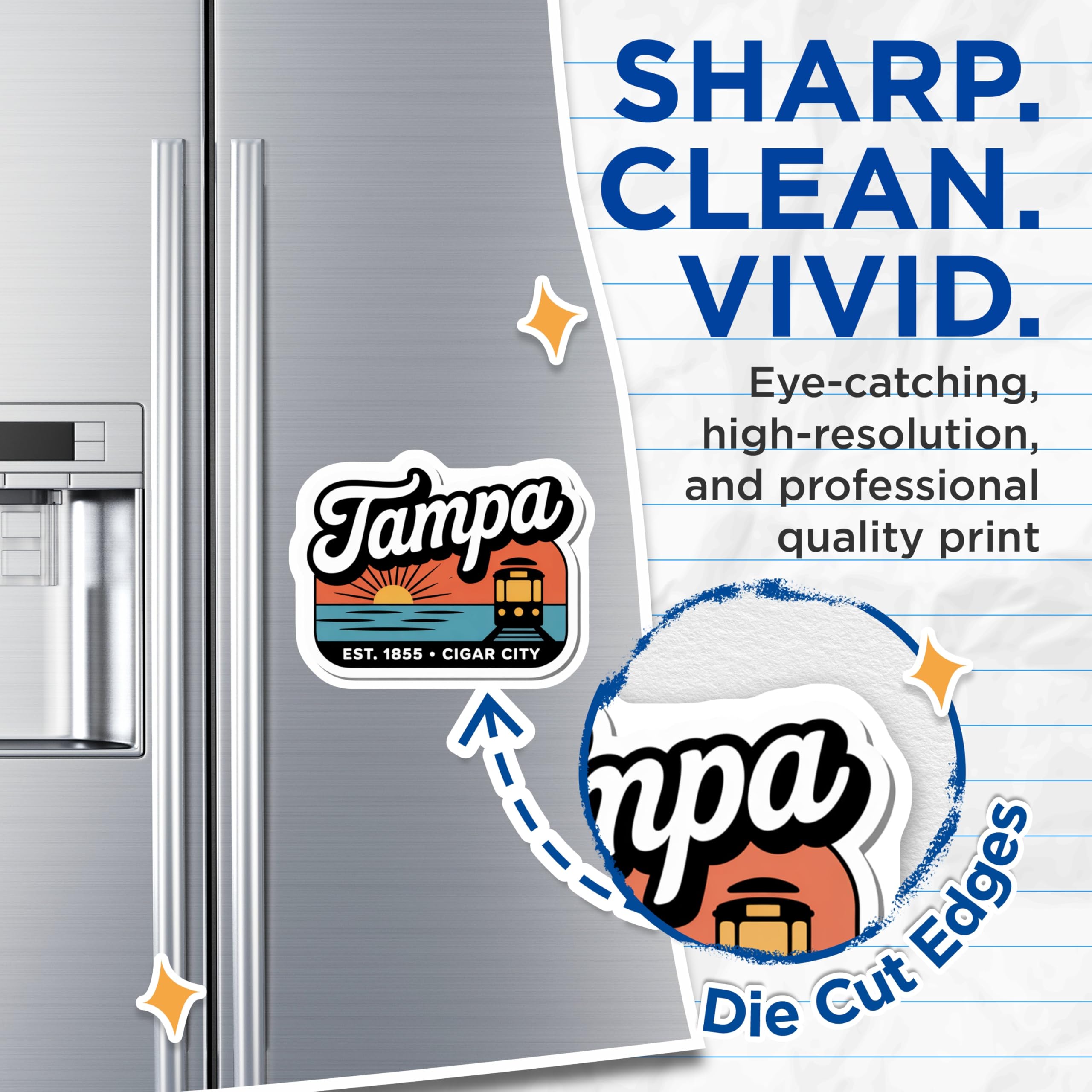 (2 Pack) Tampa Magnets - Florida Travel - City Souvenir - Cigar City Decor - 5" On Longest Side - Premium Magnet - for Cars, Refrigerators, Toolboxes, Lockers - Made in USA - MAG17682