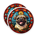 (2 Pack) Pug Stained Glass Magnets - Dog Lover Decor - Cute Animal Art - 5 Inches On Longest Side - Thick Durable Magnet - Made in USA - MAG25903