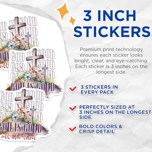 (3 Pack) God is Good Decals - Christian Decal - Religious Decals - 3 Inches On Longest Side - Easy Peel & Apply - Made in USA - 3MCS7332
