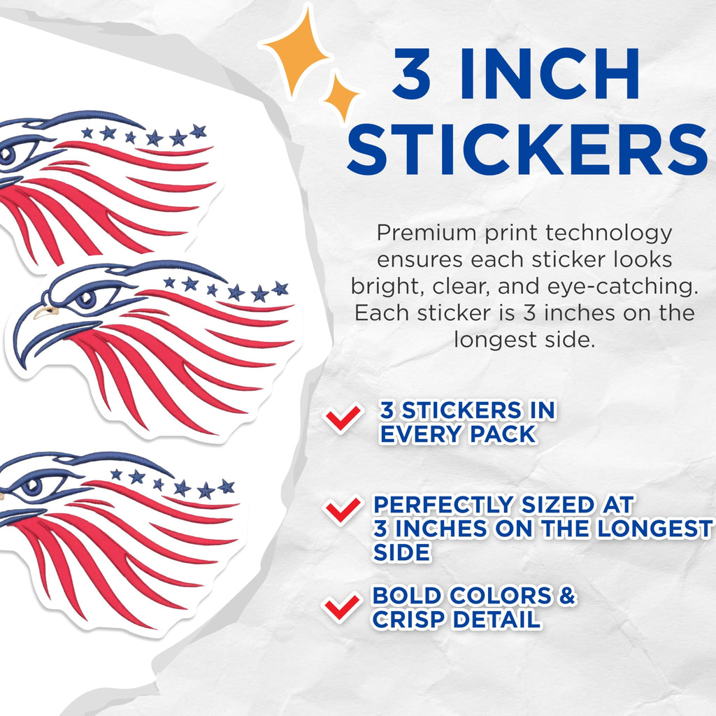 (3 Pack) American Eagle Decals - Patriotic Stickers - USA Eagle Decals- 3 Inches On Longest Side - Easy Peel & Apply - Made in USA - 3MCS5466
