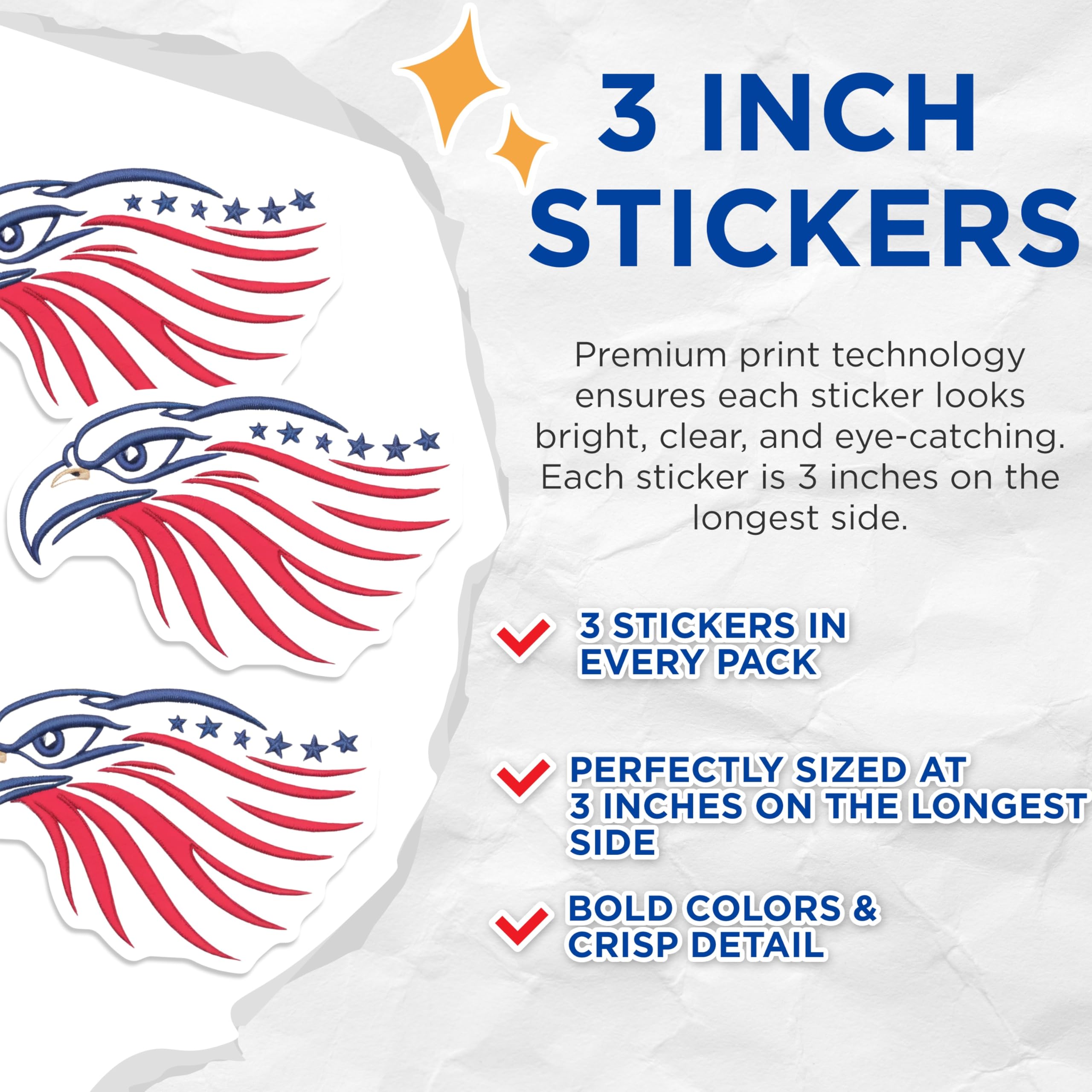 (3 Pack) American Eagle Decals - Patriotic Stickers - USA Eagle Decals- 3 Inches On Longest Side - Easy Peel & Apply - Made in USA - 3MCS5466