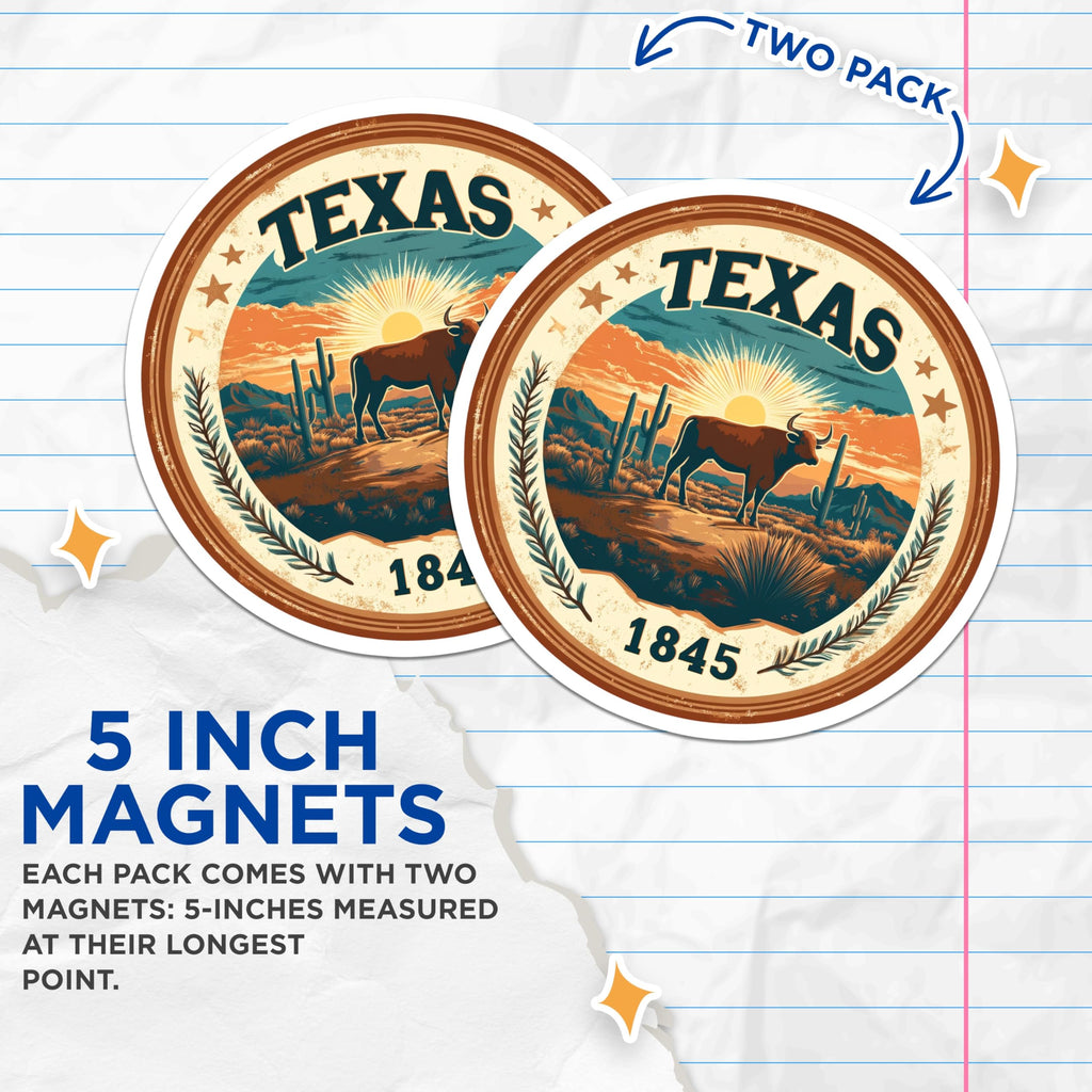 (2 Pack) Texas Art Magnets - Longhorn Bull Design - State Pride Fridge Magnets - 5" On Longest Side - Premium Magnet - for Cars, Refrigerators, Toolboxes, Lockers - Made in USA - MAG14625