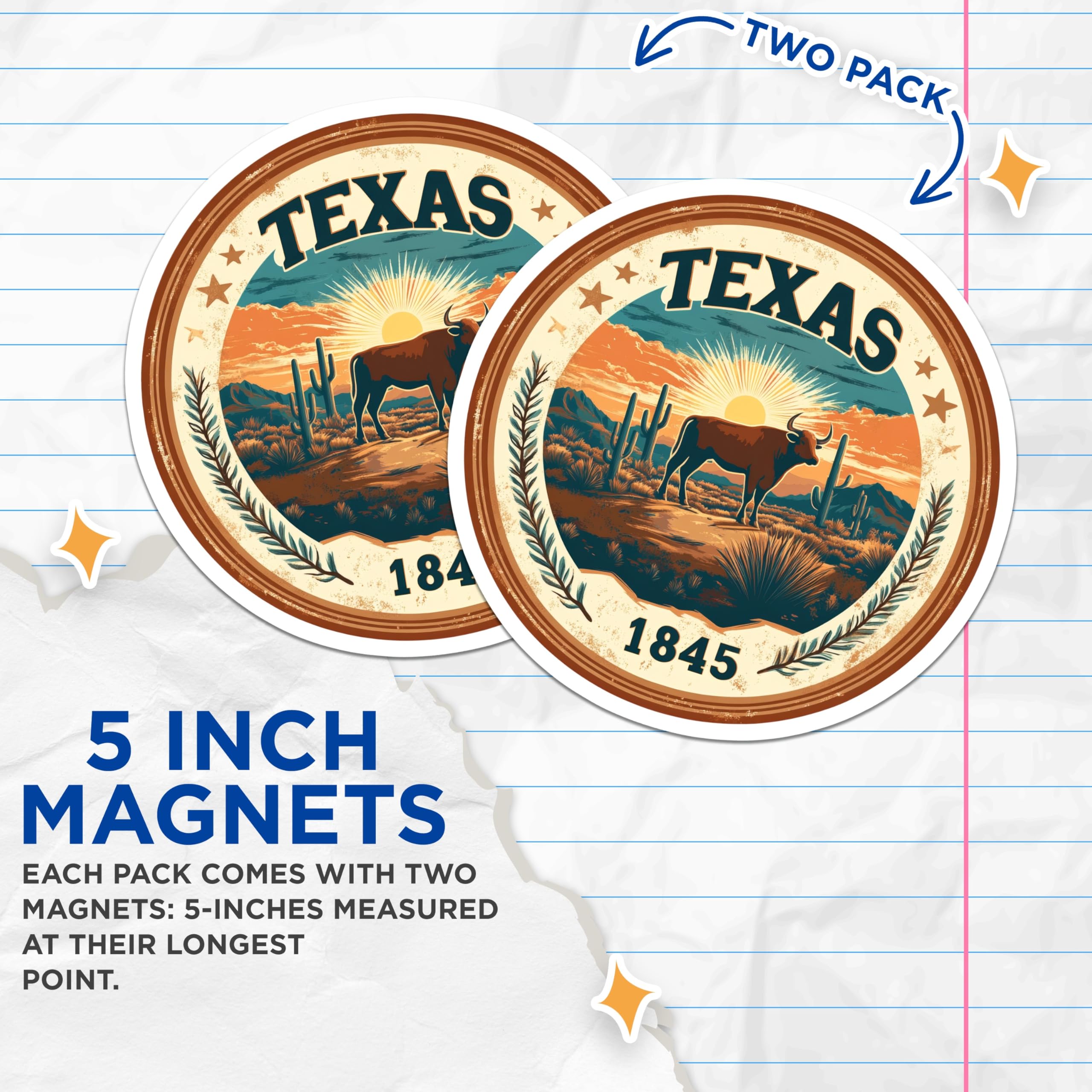 (2 Pack) Texas Art Magnets - Longhorn Bull Design - State Pride Fridge Magnets - 5" On Longest Side - Premium Magnet - for Cars, Refrigerators, Toolboxes, Lockers - Made in USA - MAG14625