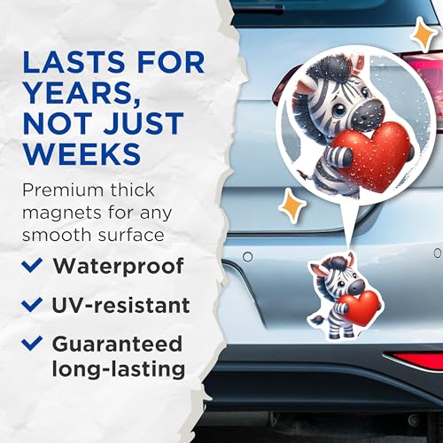 (2 Pack) Cute Zebra Heart Magnets - Adorable Animal - Kids Room - White and Black Striped Magnet - 5" On Longest Side - for Cars, Fridges, Toolboxes - Made in USA - MAG3642