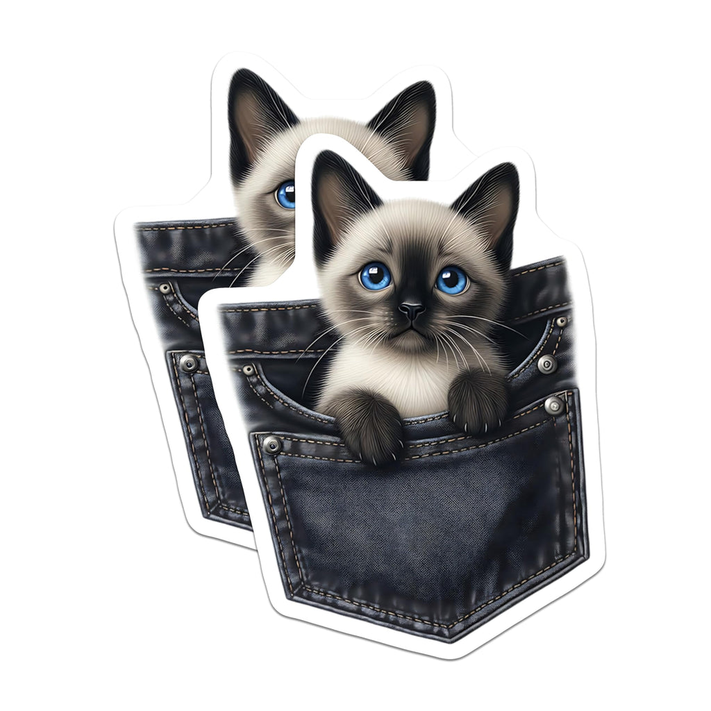(2 Pack) Siamese Kitten Magnets - Cute Pocket Cat - Refrigerator Decor - 5" On Longest Side - Premium Magnet - for Cars, Refrigerators, Toolboxes, Lockers - Made in USA - MAG14489