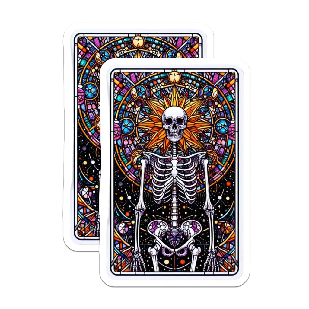 (2 Pack) Vibrant Stained Glass Skeleton Magnets - Psychedelic Skull Art Decoration - Cosmic Mandala Tarot Card Aesthetic - 5 Inches On Longest Side - Thick Durable Magnet - Made in USA - MAG21440