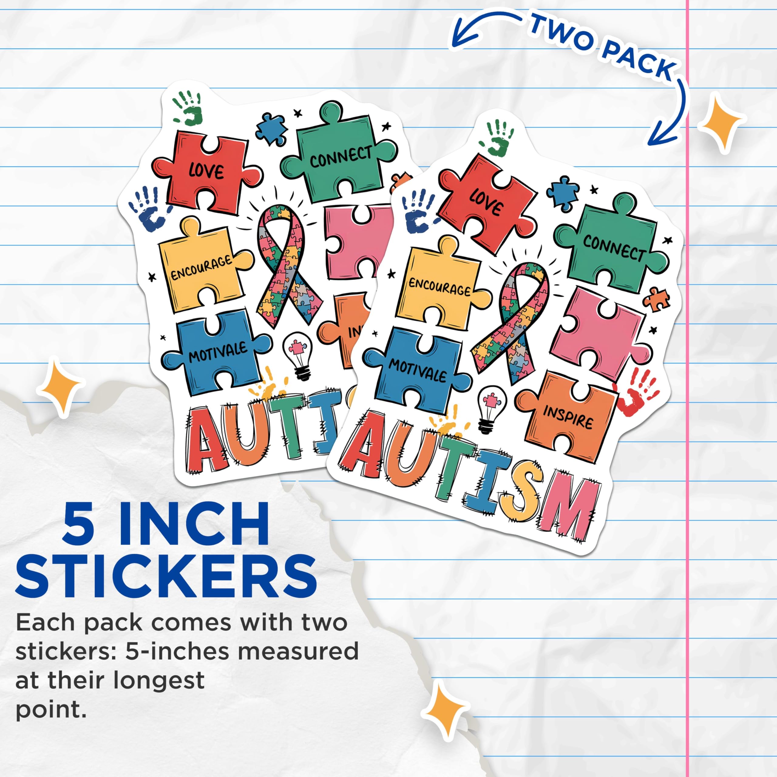 (2 Pack) Autism Awareness Stickers - 5" On Longest Side - Sticks to Smooth Flat Surfaces - Made in USA - BMCS8431 - BMCS8431