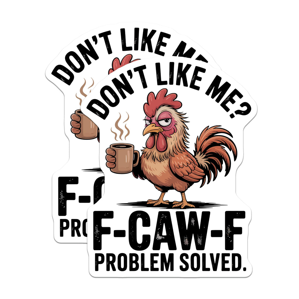 (2 Pack) Grumpy Rooster Magnets - Sarcastic Coffee Drinker Decor - Funny F-CAW-F Problem Solved Refrigerator Art - 5 Inches On Longest Side - Thick Durable Magnet - Made in USA - MAG21848