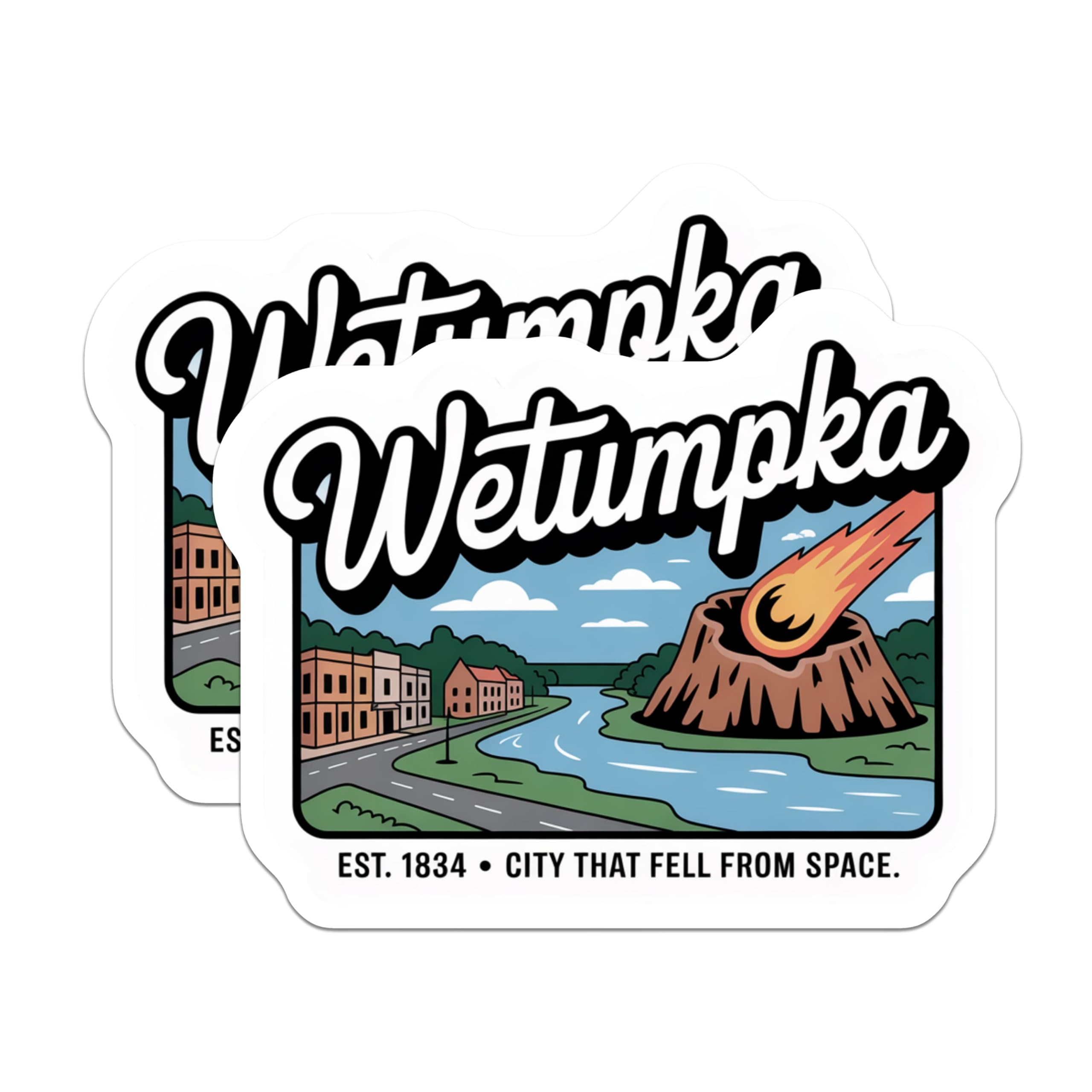 (2 Pack) Wetumpka Meteorite Crater Magnets - Alabama City that Fell from Space Art - Retro Style Travel Souvenir Decor - 5 Inches On Longest Side - Thick Durable Magnet - Made in USA - MAG19081