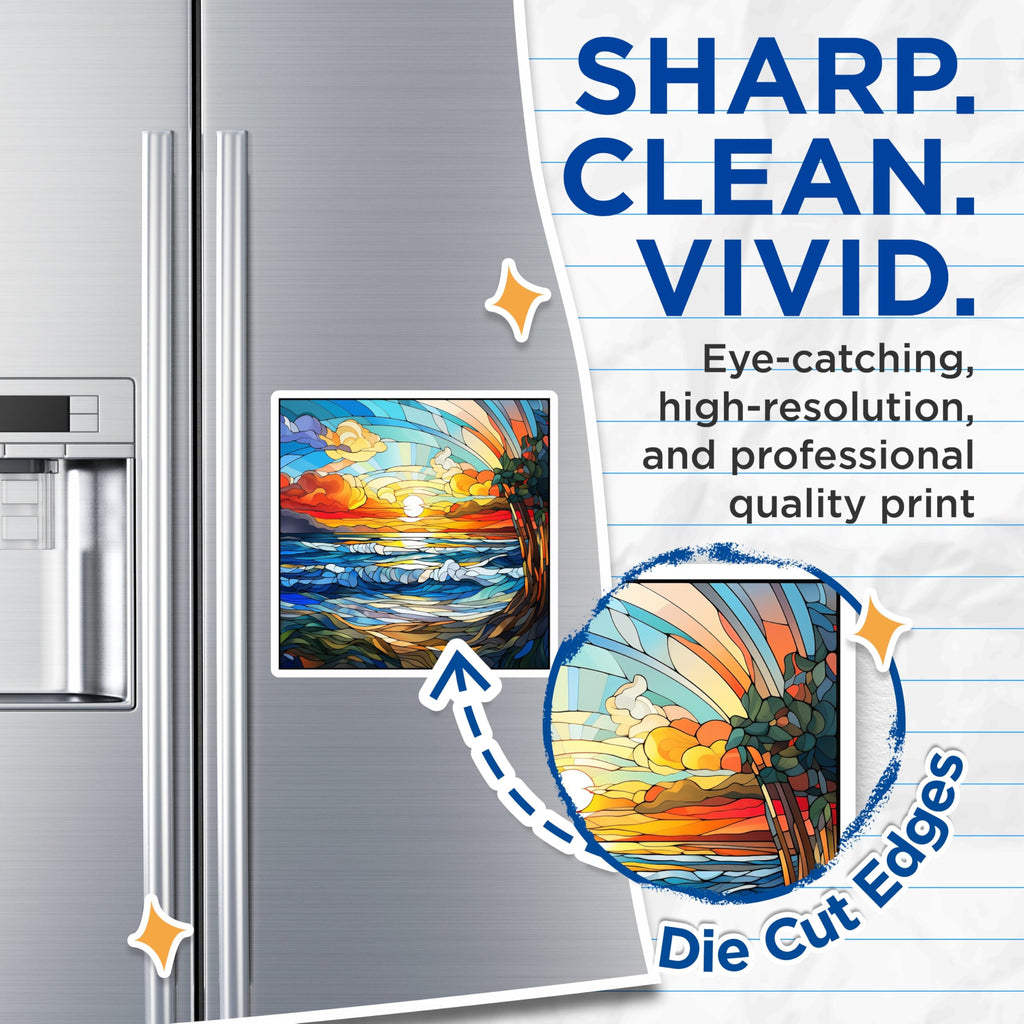 (2 Pack) Stained Glass Sunset Magnets - Ocean Wave Art - Coastal Home Decor - Nature Inspired Scene - 5 Inches On Longest Side - Thick Durable Magnet - Made in USA - MAG27539