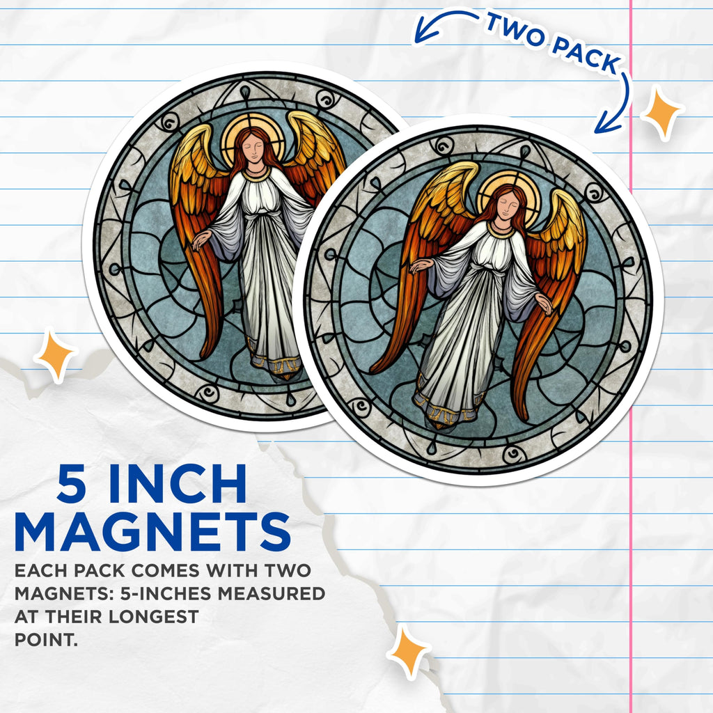 (2 Pack) Angel Magnets - Stained Glass Look - Religious Decor - 5" On Longest Side - Premium Magnet - for Cars, Refrigerators, Toolboxes, Lockers - Made in USA - MAG15585