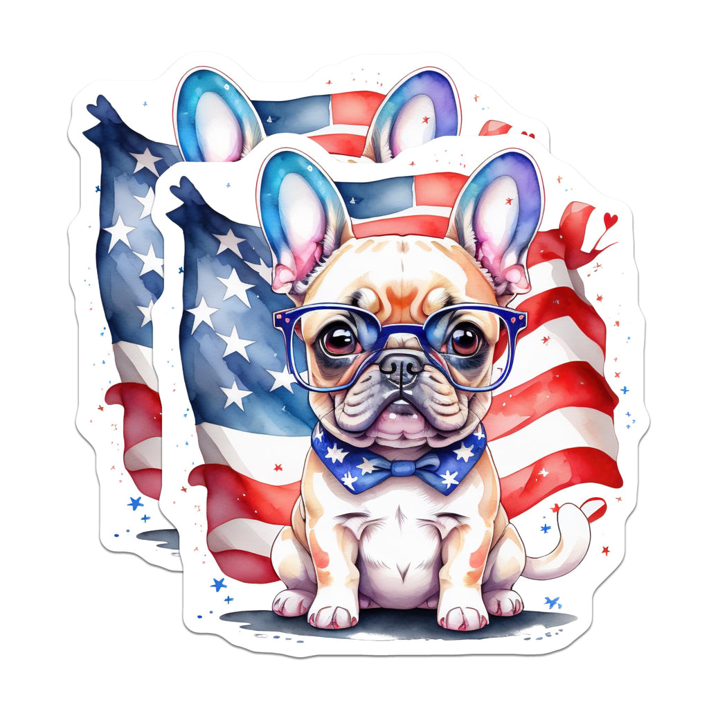 (2 Pack) French Bulldog Magnets - Patriotic Pup with American Flag - Fridge Decor Dog Lover - 5" On Longest Side - Premium Magnet - for Cars, Refrigerators, Toolboxes, Lockers - Made in USA - MAG15014