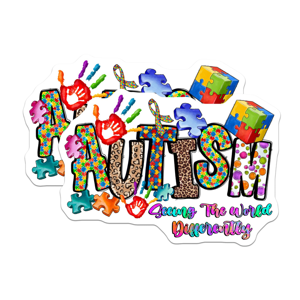 (2 Pack) Autism Awareness Magnets - Seeing World Differently - Neurodiversity Puzzle Pieces - Colorful Support Magnets - 5 Inches On Longest Side - Thick Durable Magnet - Made in USA - MAG29523
