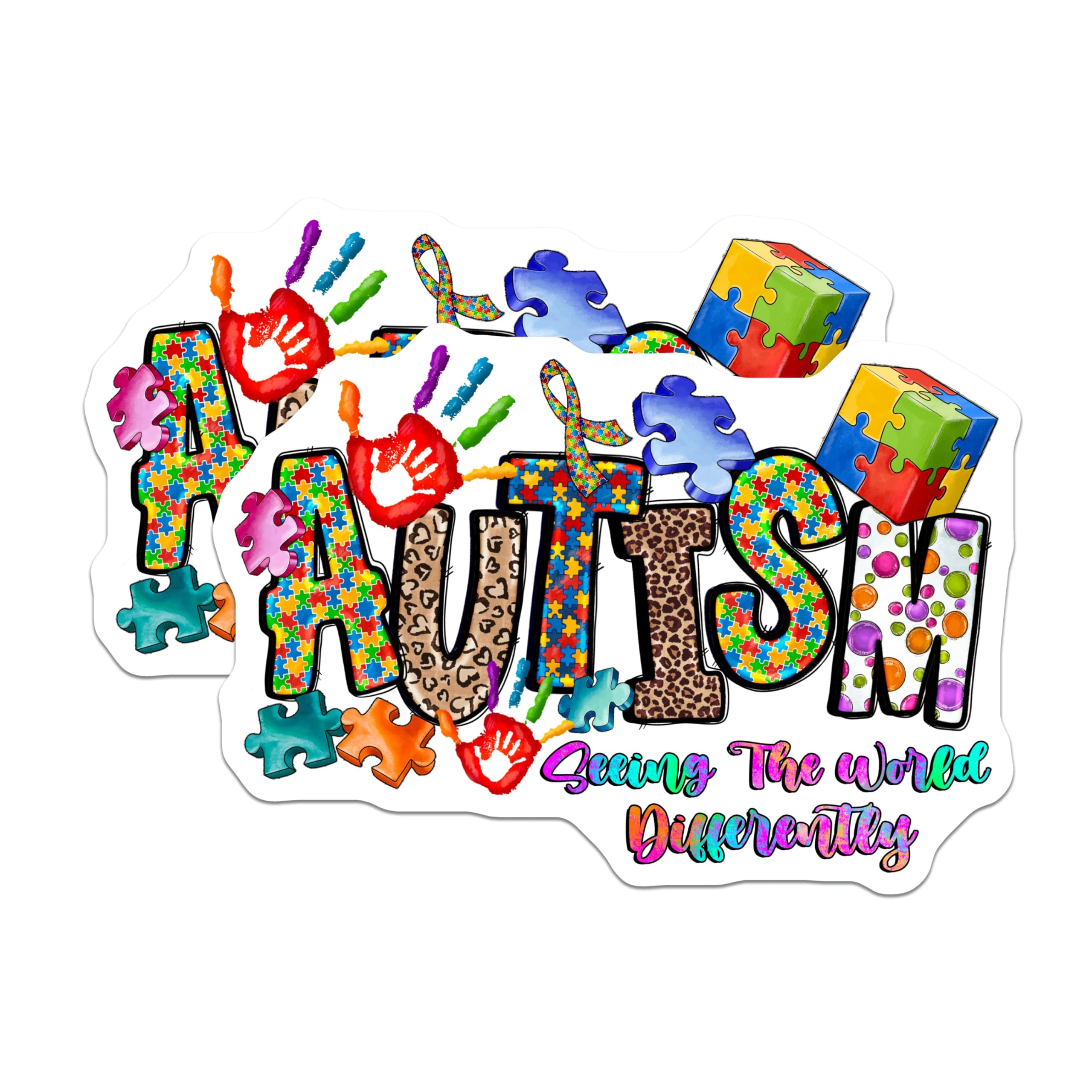 (2 Pack) Autism Awareness Magnets - Seeing World Differently - Neurodiversity Puzzle Pieces - Colorful Support Magnets - 5 Inches On Longest Side - Thick Durable Magnet - Made in USA - MAG29523