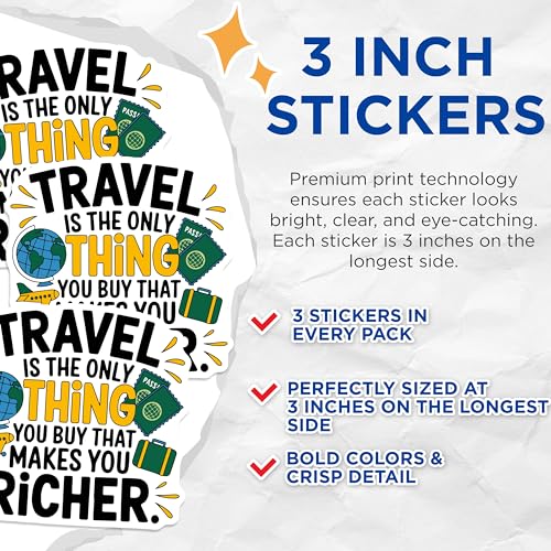 (3 Pack) Travel Decals - Wanderlust Decals - Adventure Quote Laptop Decal - 3 Inches On Longest Side - Easy Peel & Apply - Made in USA - 3MCS4567
