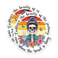 (2 Pack) Embrace The Beauty of The Journey Stickers - Skull and Floral Art Decals - Inspirational Travel Quote - 5" On Longest Side - Sticks to Smooth Flat Surfaces - Made in USA - BMCS9964