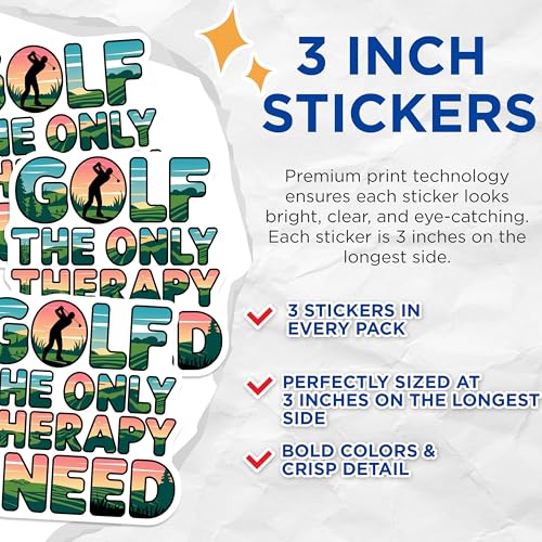 (3 Pack) Golf Therapy Decals - Golfer Gift - Funny Golf Decal - 3 Inches On Longest Side - Easy Peel & Apply - Made in USA - 3MCS2982