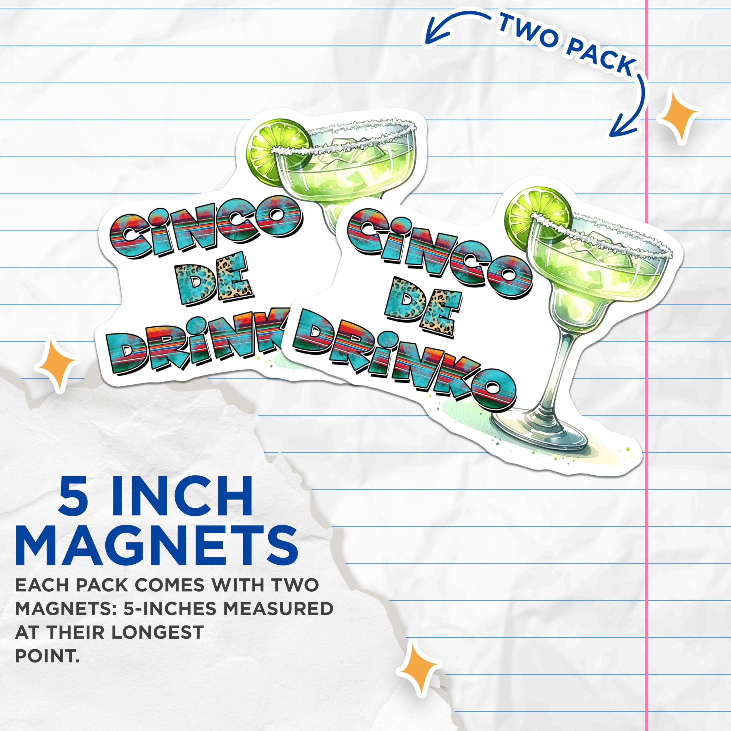(2 Pack) Cinco De Drinko Magnets - Margarita Decor - Fun Cinco De Mayo Celebrations - 5" On Longest Side - for Cars, Fridges, Toolboxes - Made in USA - MAG8215