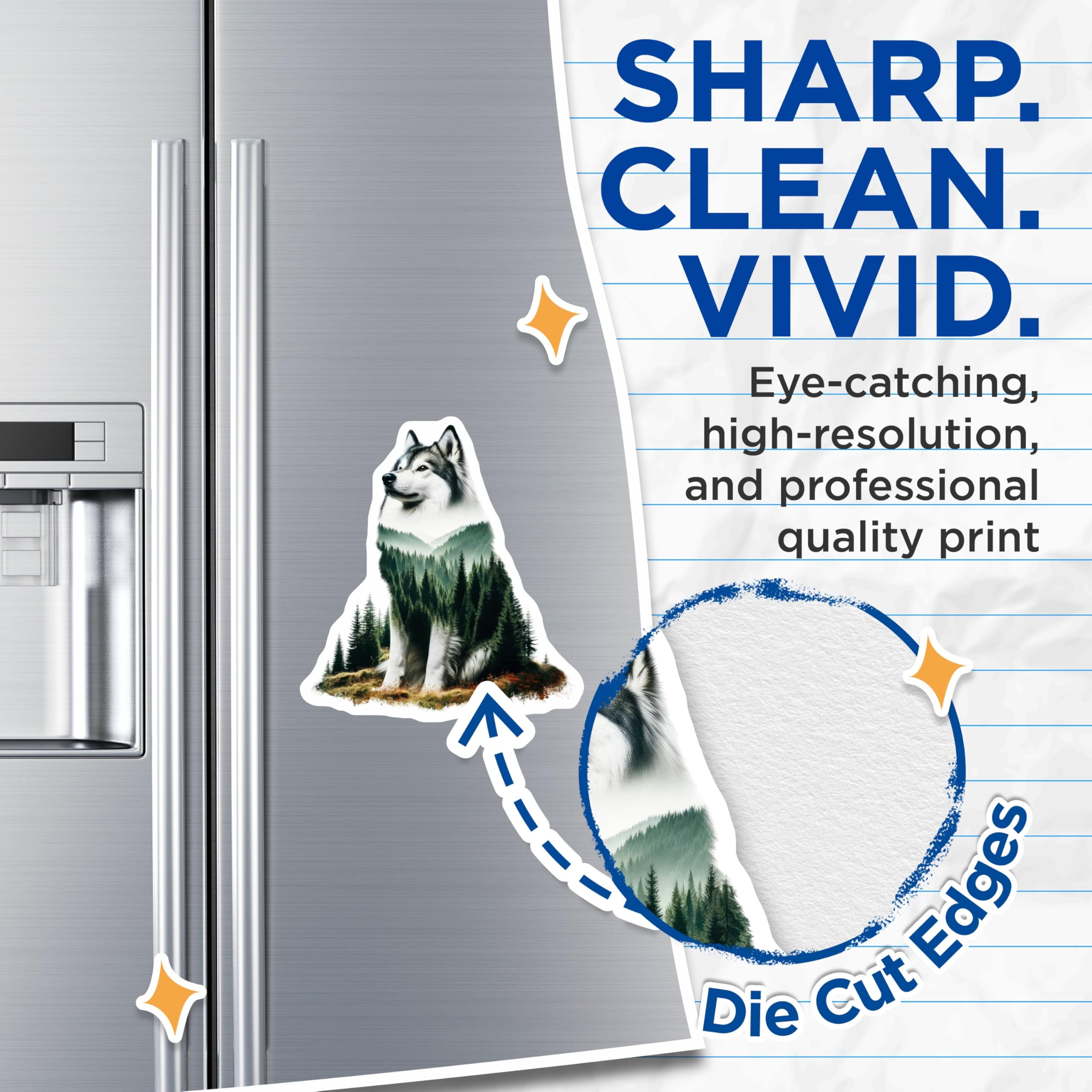 (2 Pack) Husky Dog Magnets - Mountain Forest Scenery - Unique Dog Lover Decor - 5" On Longest Side - Premium Magnet - for Cars, Refrigerators, Toolboxes, Lockers - Made in USA - MAG14228