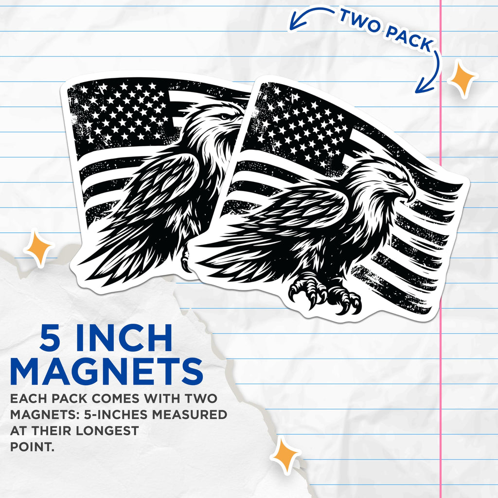 (2 Pack) Eagle American Flag Magnets - Patriotic Decor - USA Theme Fridge Magnets - 5" On Longest Side - Premium Magnet - for Cars, Refrigerators, Toolboxes, Lockers - Made in USA - MAG16824