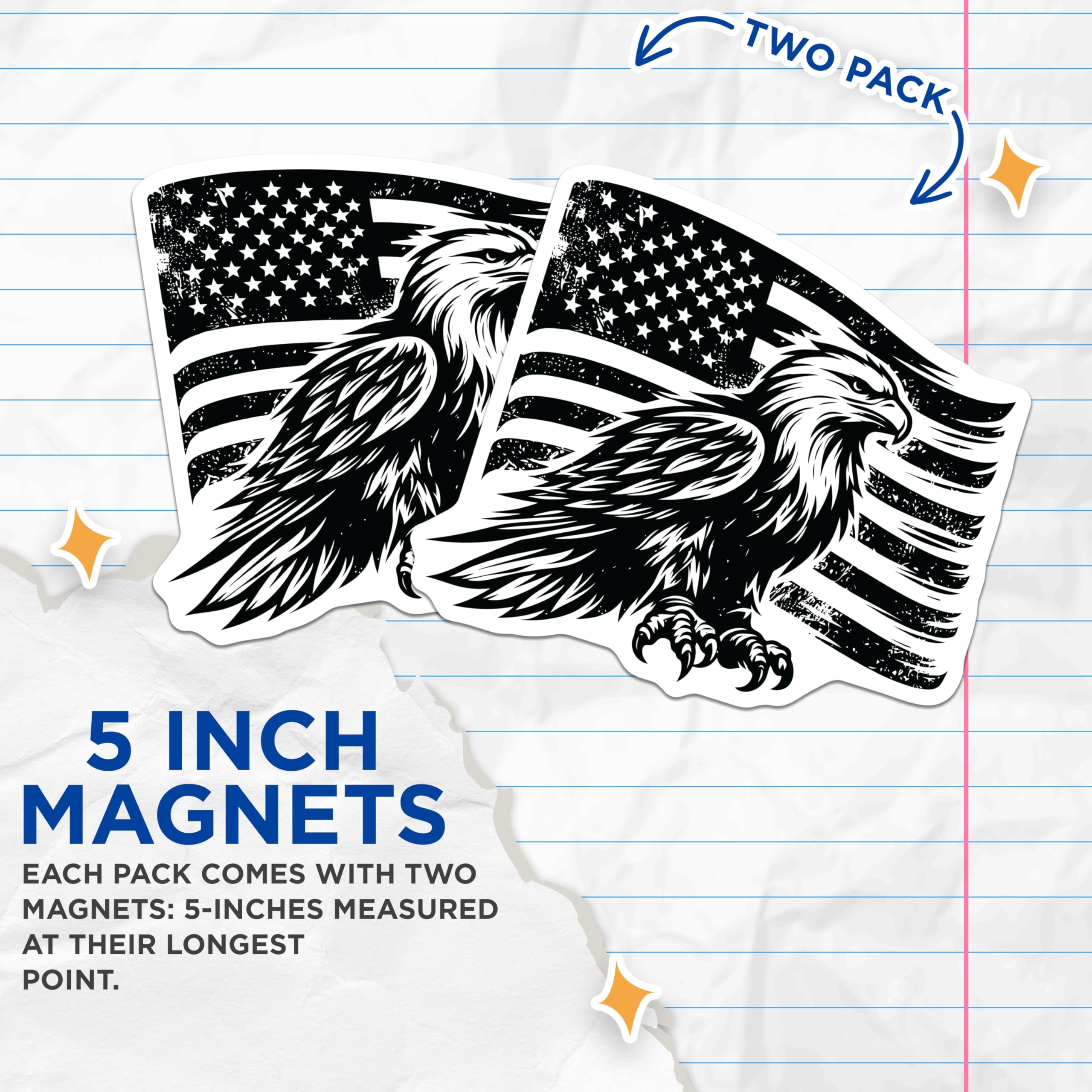 (2 Pack) Eagle American Flag Magnets - Patriotic Decor - USA Theme Fridge Magnets - 5" On Longest Side - Premium Magnet - for Cars, Refrigerators, Toolboxes, Lockers - Made in USA - MAG16824