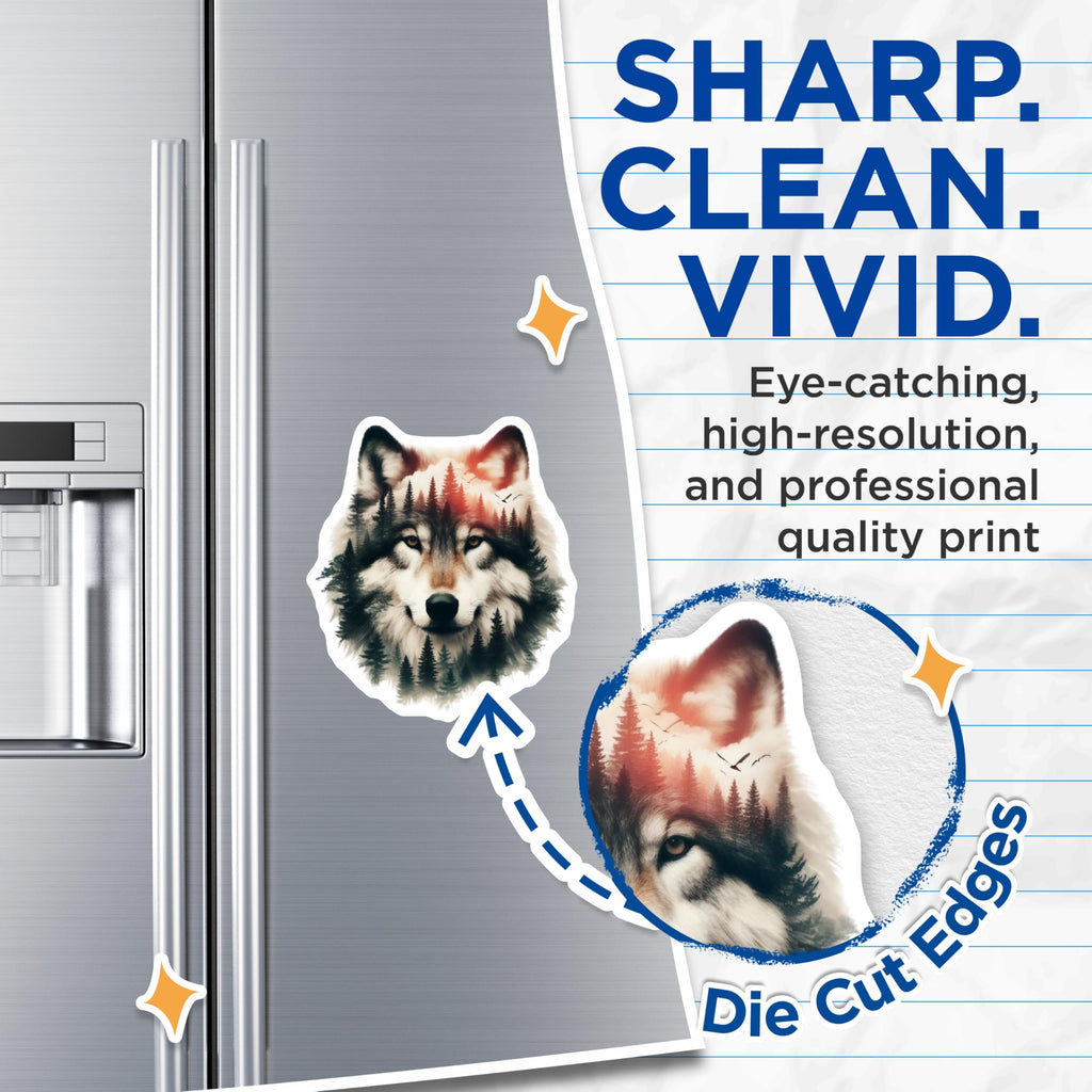 (2 Pack) Wolf Magnets - Forest Animal Decor - Nature Art Refrigerator Magnets - 5" On Longest Side - Premium Magnet - for Cars, Refrigerators, Toolboxes, Lockers - Made in USA - MAG14403