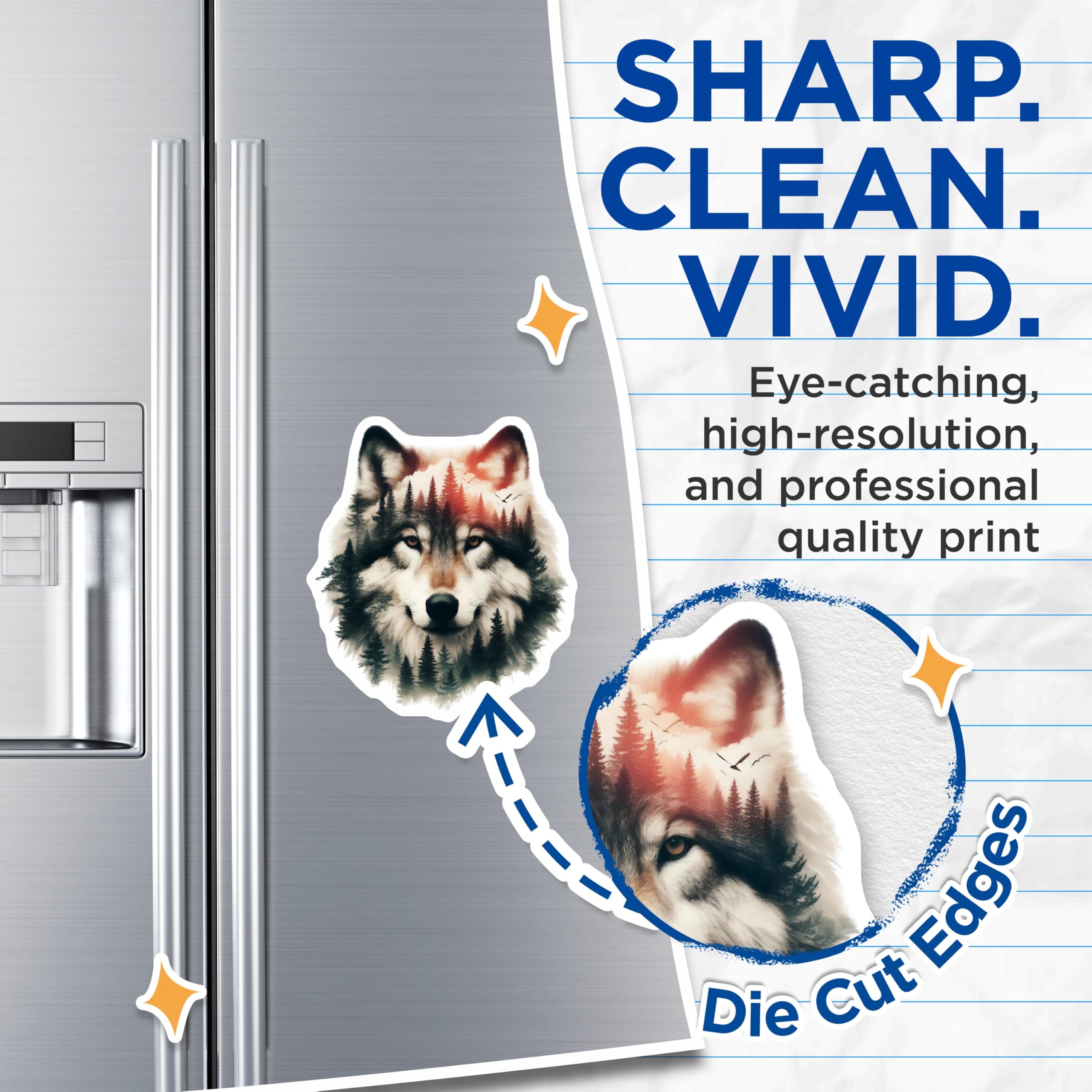 (2 Pack) Wolf Magnets - Forest Animal Decor - Nature Art Refrigerator Magnets - 5" On Longest Side - Premium Magnet - for Cars, Refrigerators, Toolboxes, Lockers - Made in USA - MAG14403
