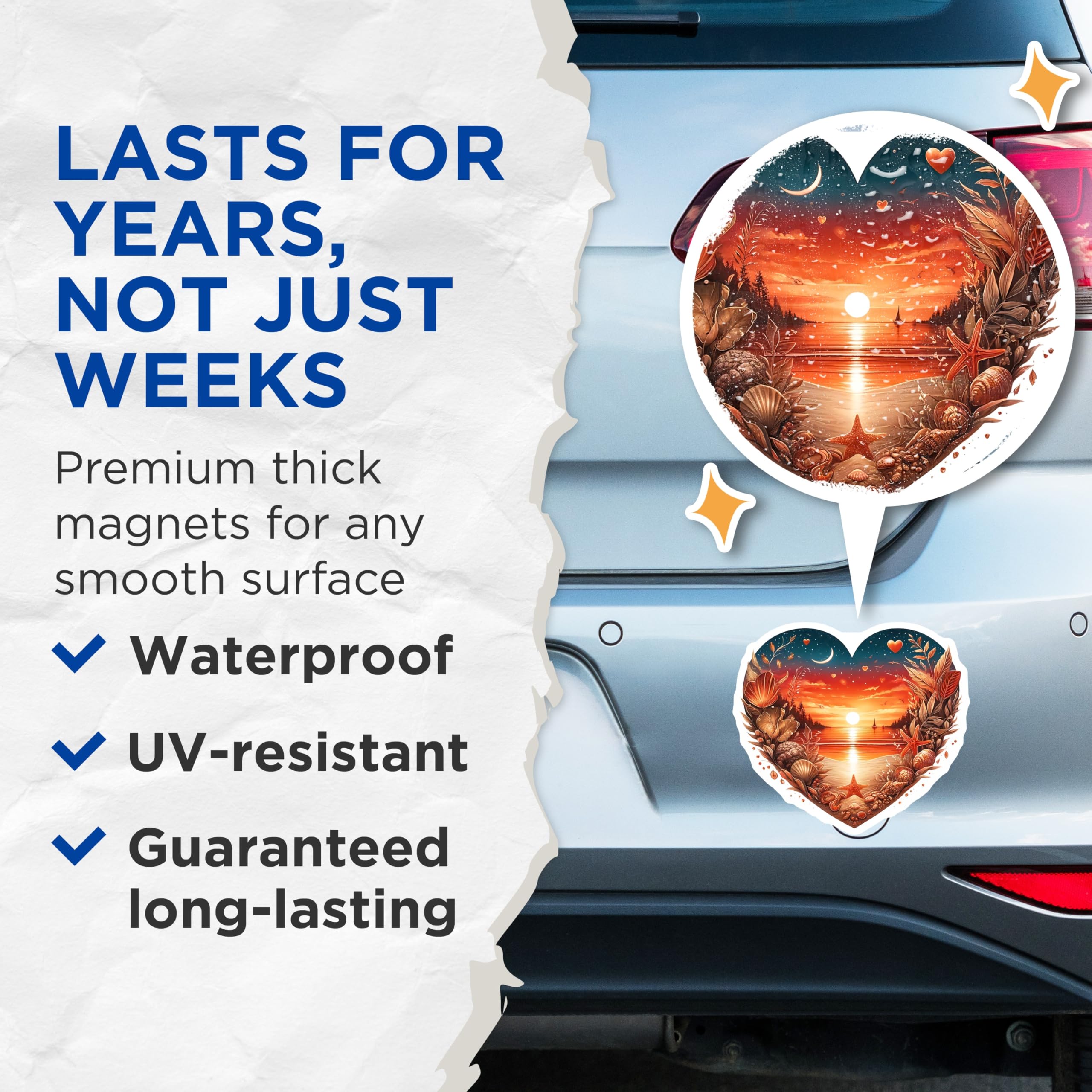 (2 Pack) Sunset Heart Magnets - Beach Theme Magnet - Ocean Love Home Decor - 5" On Longest Side - Premium Magnet - for Cars, Refrigerators, Toolboxes, Lockers - Made in USA - MAG14581