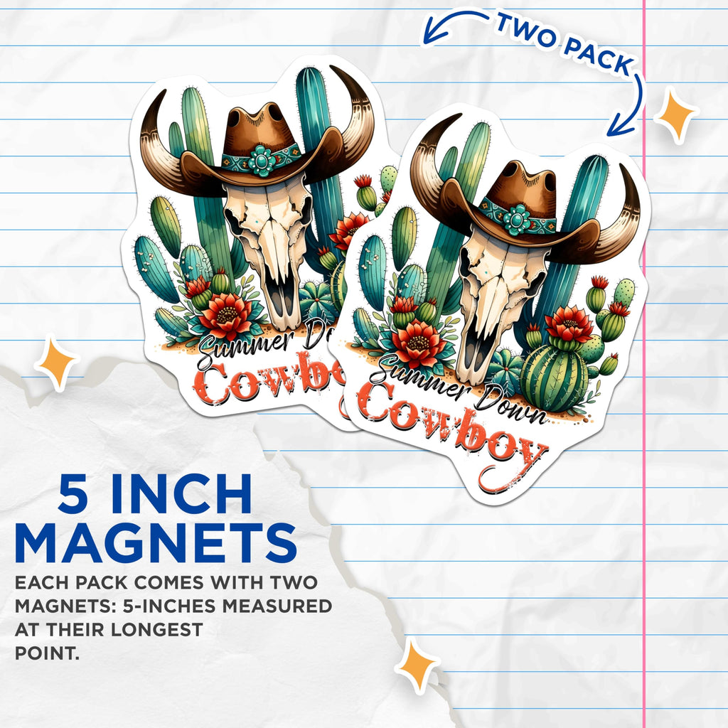 (2 Pack) Cowboy Skull Magnets - Cactus Decor - Western Magnets for Fridge - 5" On Longest Side - Premium Magnet - for Cars, Refrigerators, Toolboxes, Lockers - Made in USA - MAG15176