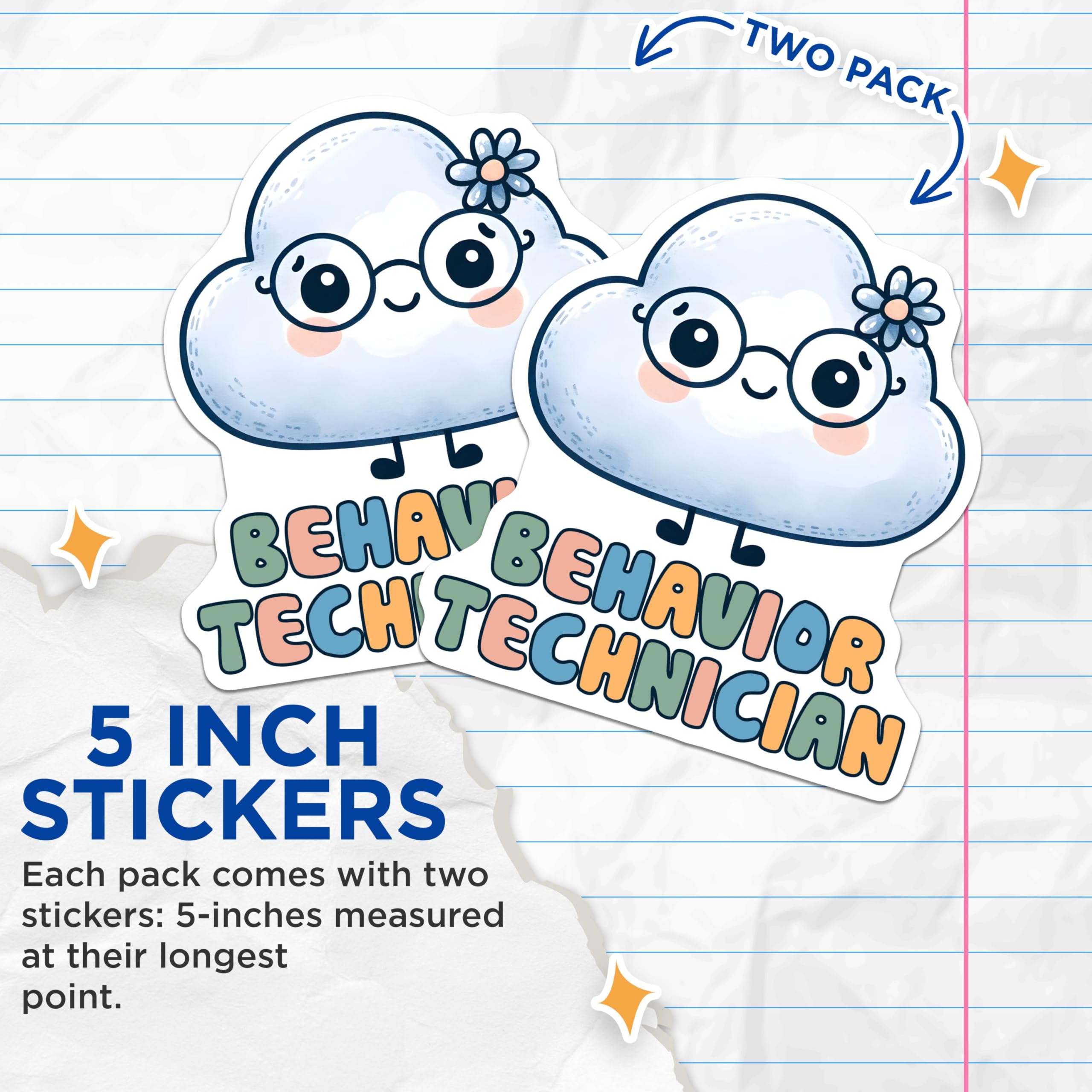 (2 Pack) Behavior Technician Stickers - Cute Cloud Stickers - Profession Sticker for Behavior Technicians - 5" On Longest Side - Sticks to Any Smooth Flat Surface - Made in USA - BMCS3181