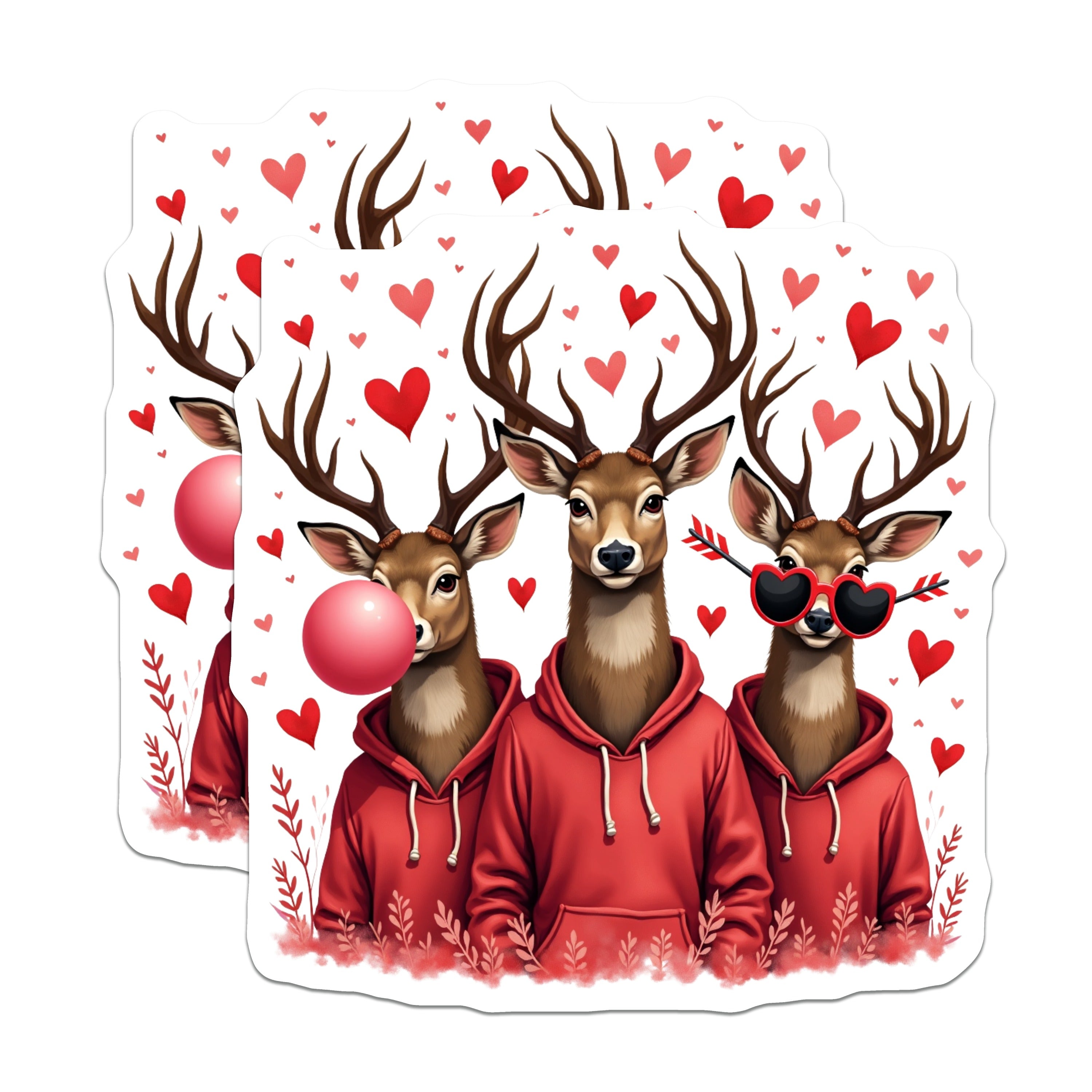 (2 Pack) Cool Deer Magnets - Valentine Heart Sunglasses - Bubblegum Animal Fridge Decor - 5 Inches On Longest Side - Thick Durable Magnet - Made in USA - MAG36443