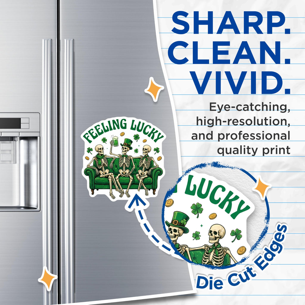 (2 Pack) St Patricks Day Magnets - Skeleton Lucky - Irish Day Decor - 5" On Longest Side - Premium Magnet - for Cars, Refrigerators, Toolboxes, Lockers - Made in USA - MAG16851