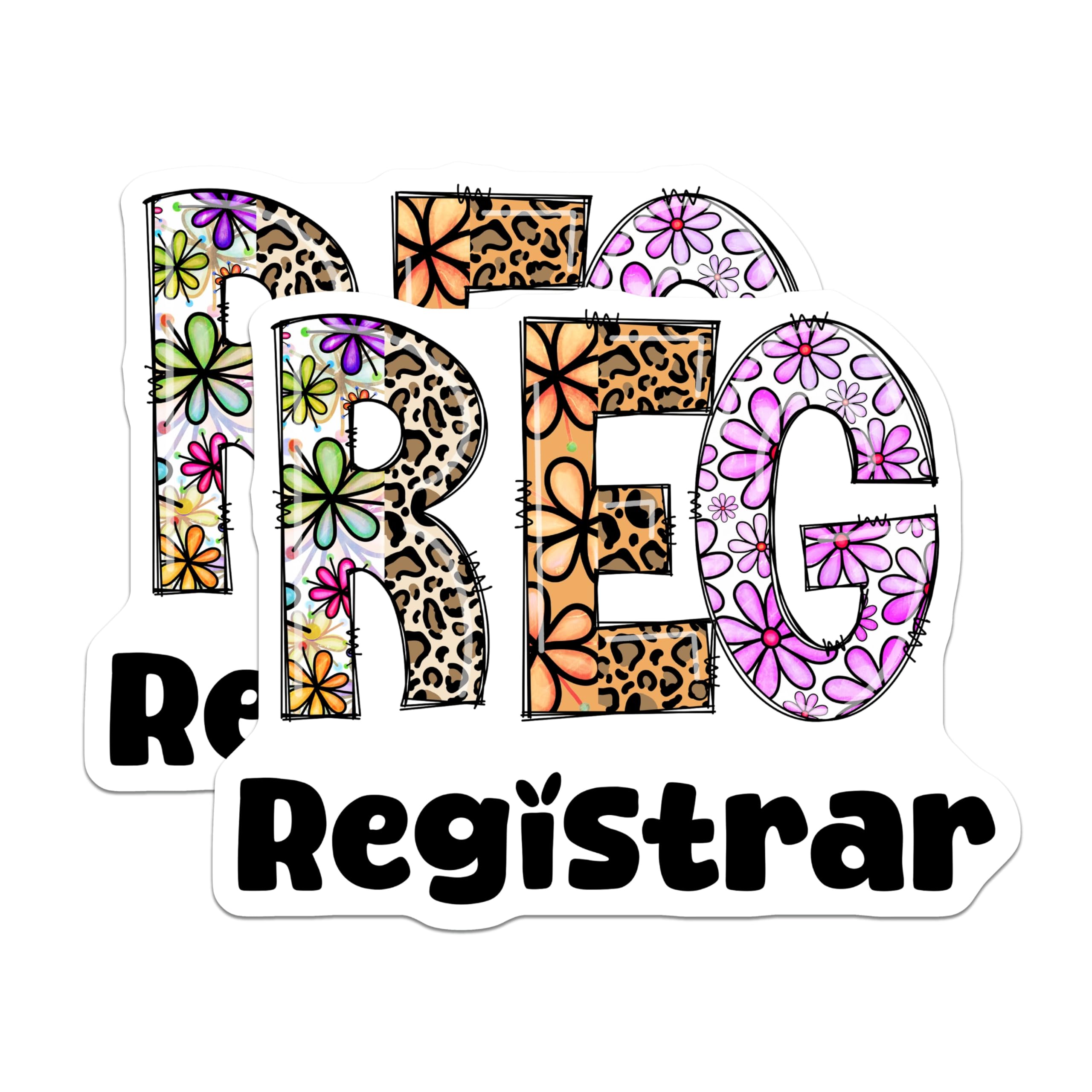 (2 Pack) Registrar Stickers - Floral Letters - Leopard Print Stickers - 5" On Longest Side - Sticks to Smooth Flat Surfaces - Made in USA - BMCS15265
