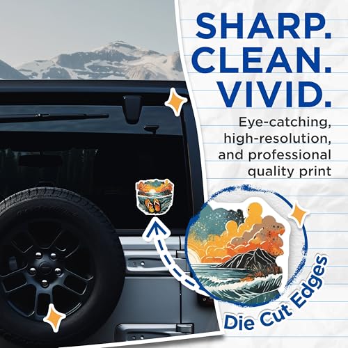 (2 Pack) Sunset Beach Stickers - Summer Ocean View - Flip Flops Art Sticker - 5" On Longest Side - Sticks to Smooth Flat Surfaces - Made in USA - BMCS9323