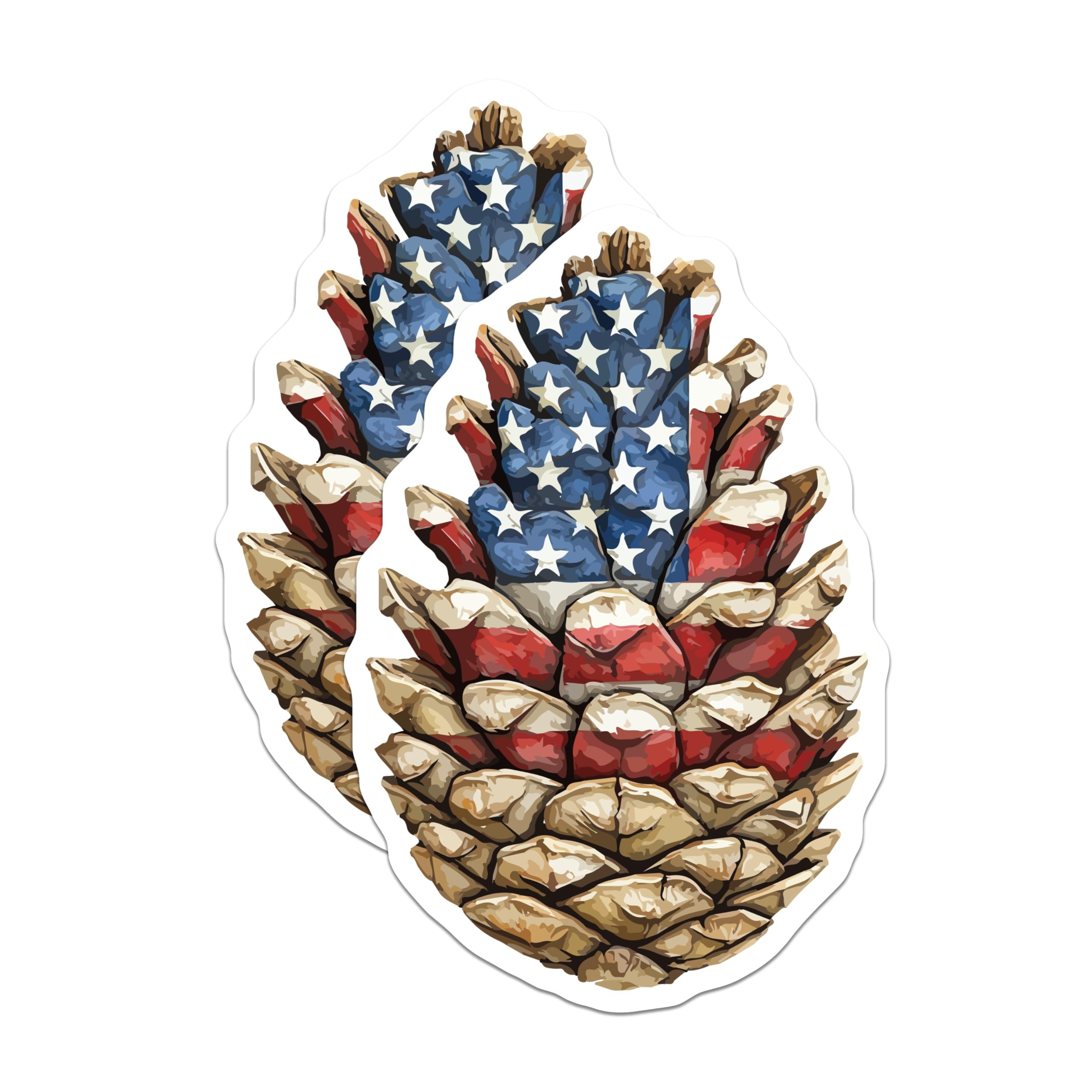 (2 Pack) American Flag Pinecone Magnets - Patriotic Decor - USA Woodland Pride - 4th of July Fridge - 5 Inches On Longest Side - Thick Durable Magnet - Made in USA - MAG19755