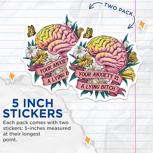 (2 Pack) Mental Health Awareness Stickers - Motivational Brain Stickers - Inspirational Quote Stickers - 5" On Longest Side - Sticks to Smooth Flat Surfaces - Made in USA - BMCS3699