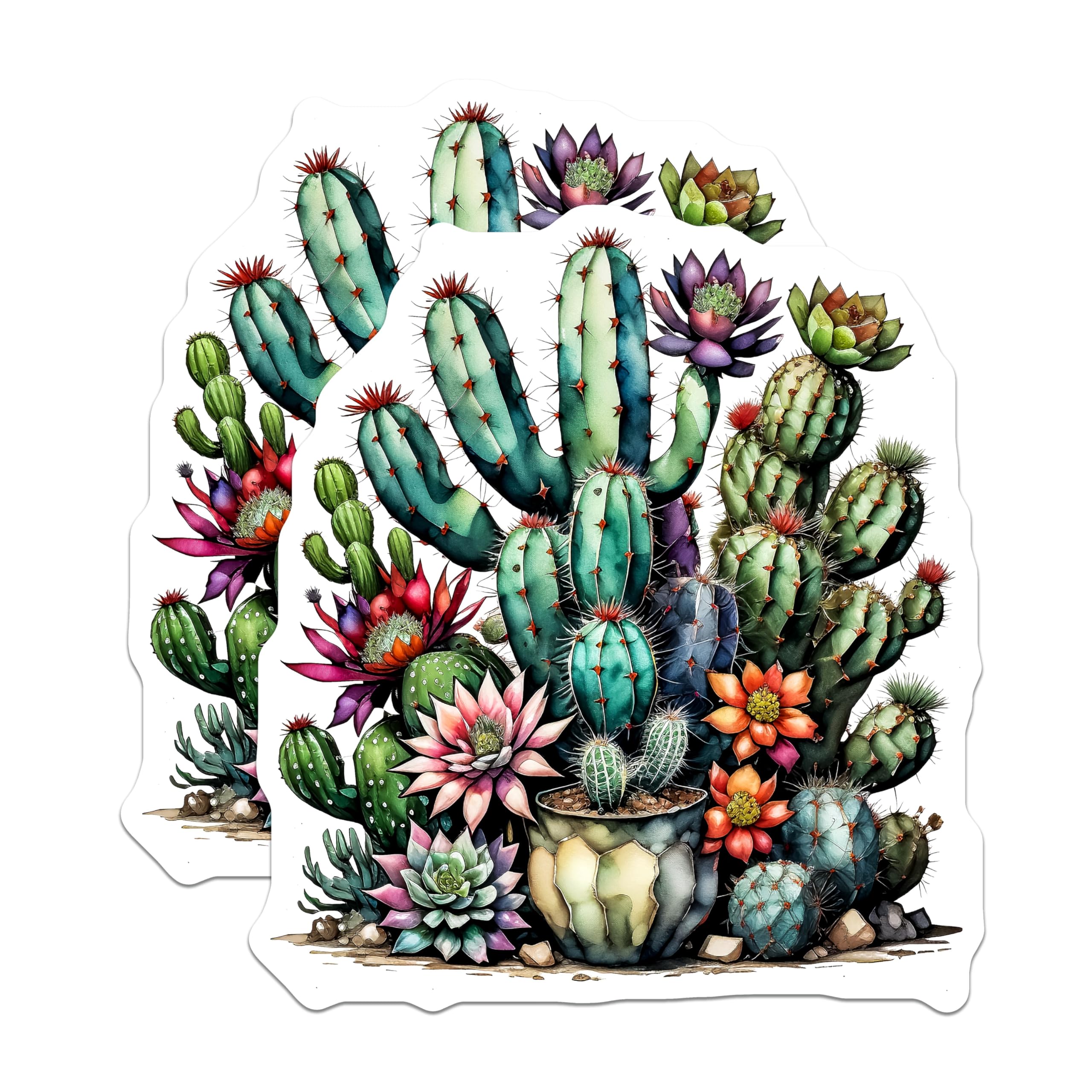 (2 Pack) Watercolor Cactus Magnets - Floral Succulent - Botanical Fridge Art - 5" On Longest Side - Premium Magnet - for Cars, Refrigerators, Toolboxes, Lockers - Made in USA - MAG14769