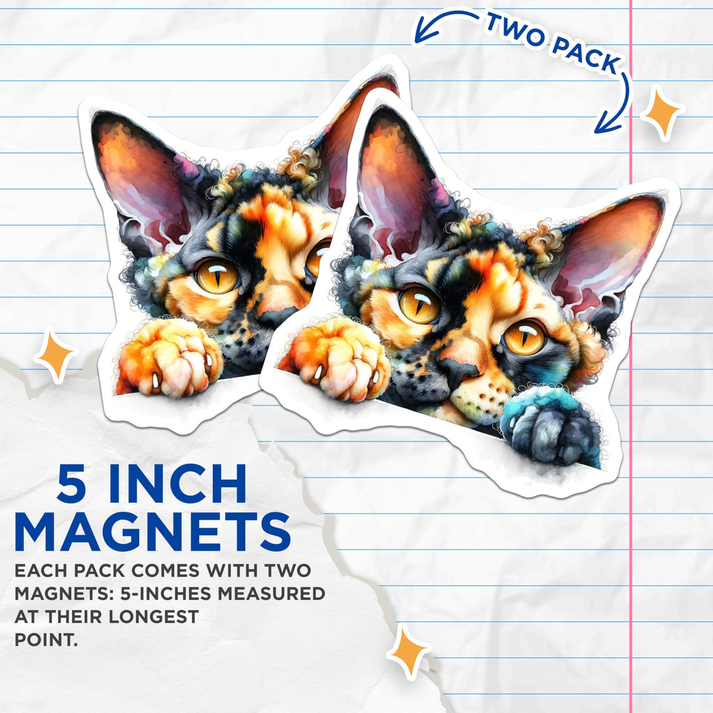 (2 Pack) Calico Cat Magnets - Unique Feline - Pet Lover Refrigerator Decor - 5" On Longest Side - Premium Magnet - for Cars, Refrigerators, Toolboxes, Lockers - Made in USA - MAG15197