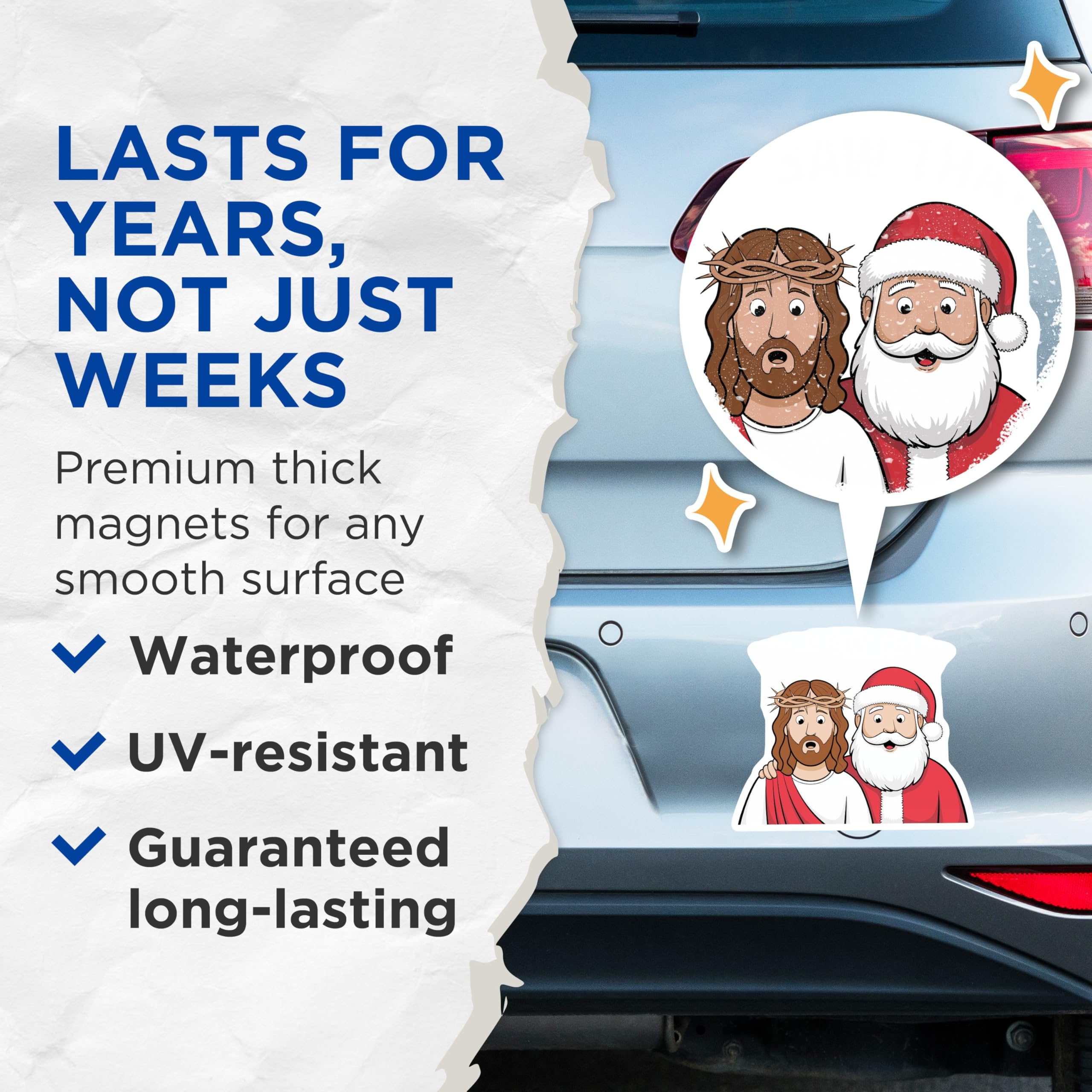(2 Pack) Funny Christmas Magnets - Jesus and Santa Claus Humor - Holiday Refrigerator Decor - 5 Inches On Longest Side - Thick Durable Magnet - Made in USA - MAG25657